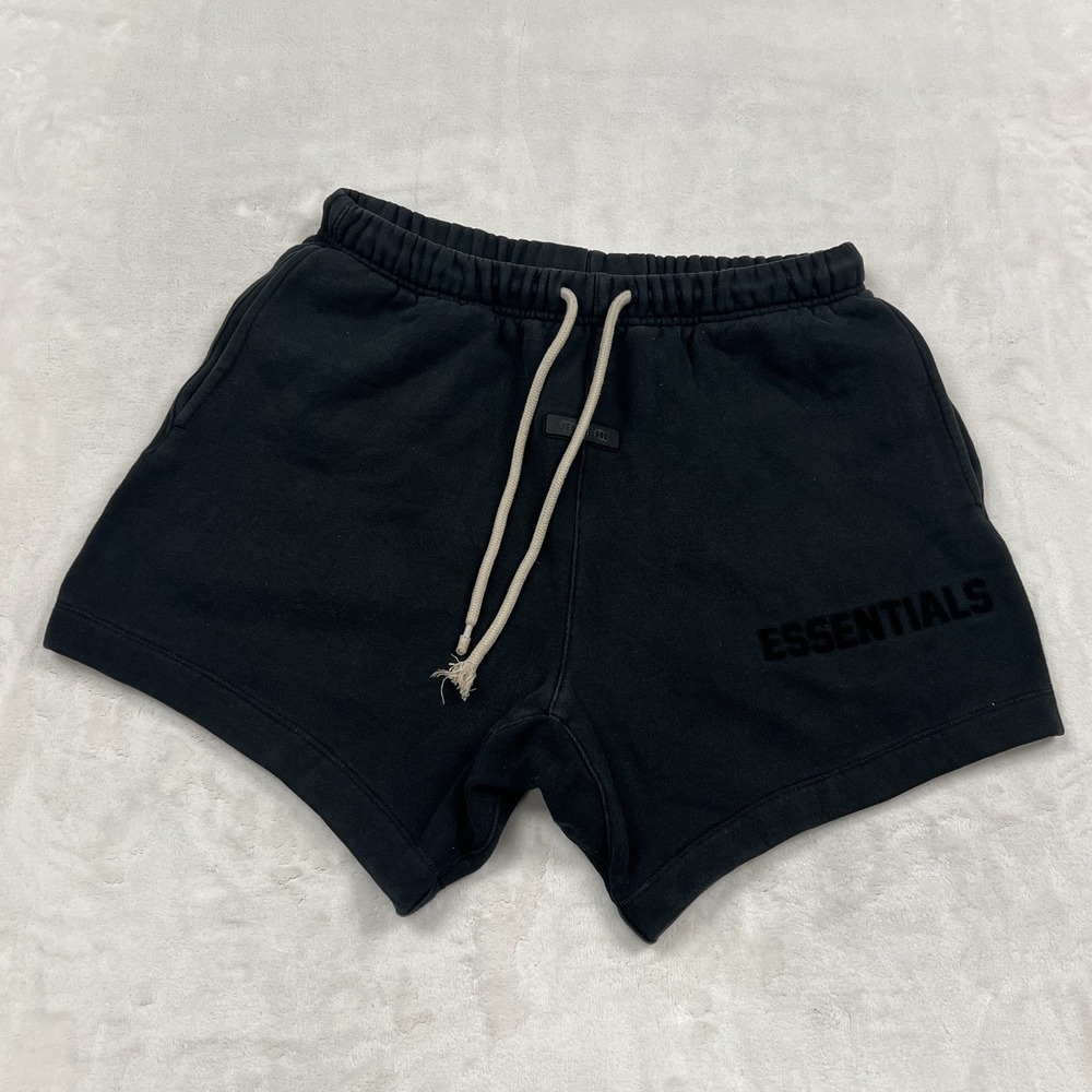 Fear of God Essentials Sweat Shorts Mens Small Black Logo Drawstring Lounge 1541